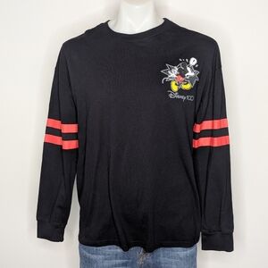 Disney 100 Black Red Mickey Mouse Long Sleeve Cotton T-shirt L